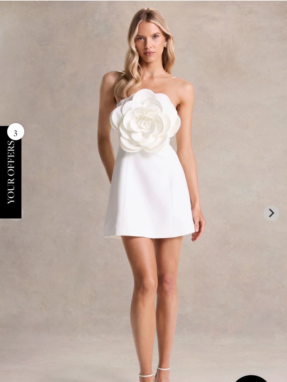 Club L London White Strapless Mini Dress with Large Floral Applique